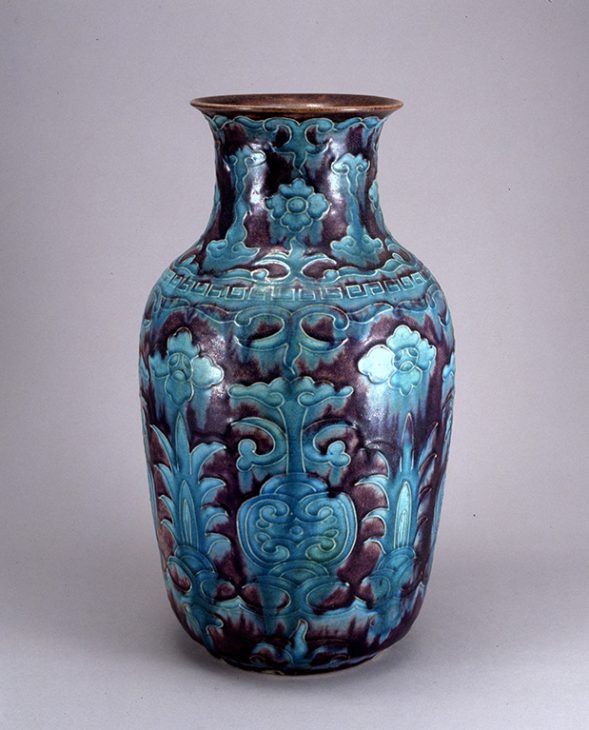 南紀男山焼　交趾写草花文花入（